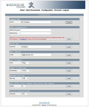 EDDCS Digital Courier Configuration Screen