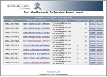 EDDCS Digital Courier View Sent Documents Screen